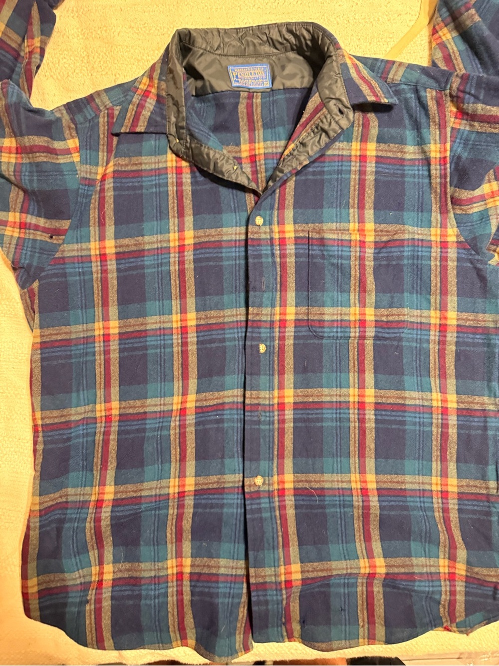 VTG 1950s Pendleton Wool Board Shirt XL Rare Warranted Blue Green Tartan Plaid